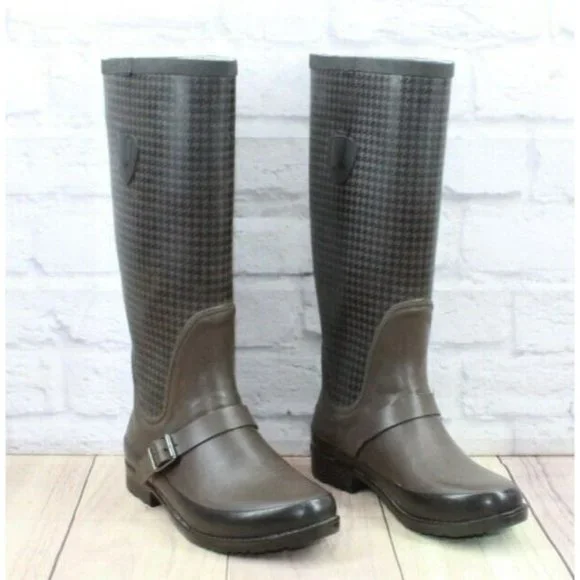 LL Bean Wellies Brown Black Rubber Waterproof Tall Rain Boots Size 8 M - Picture 3 of 12